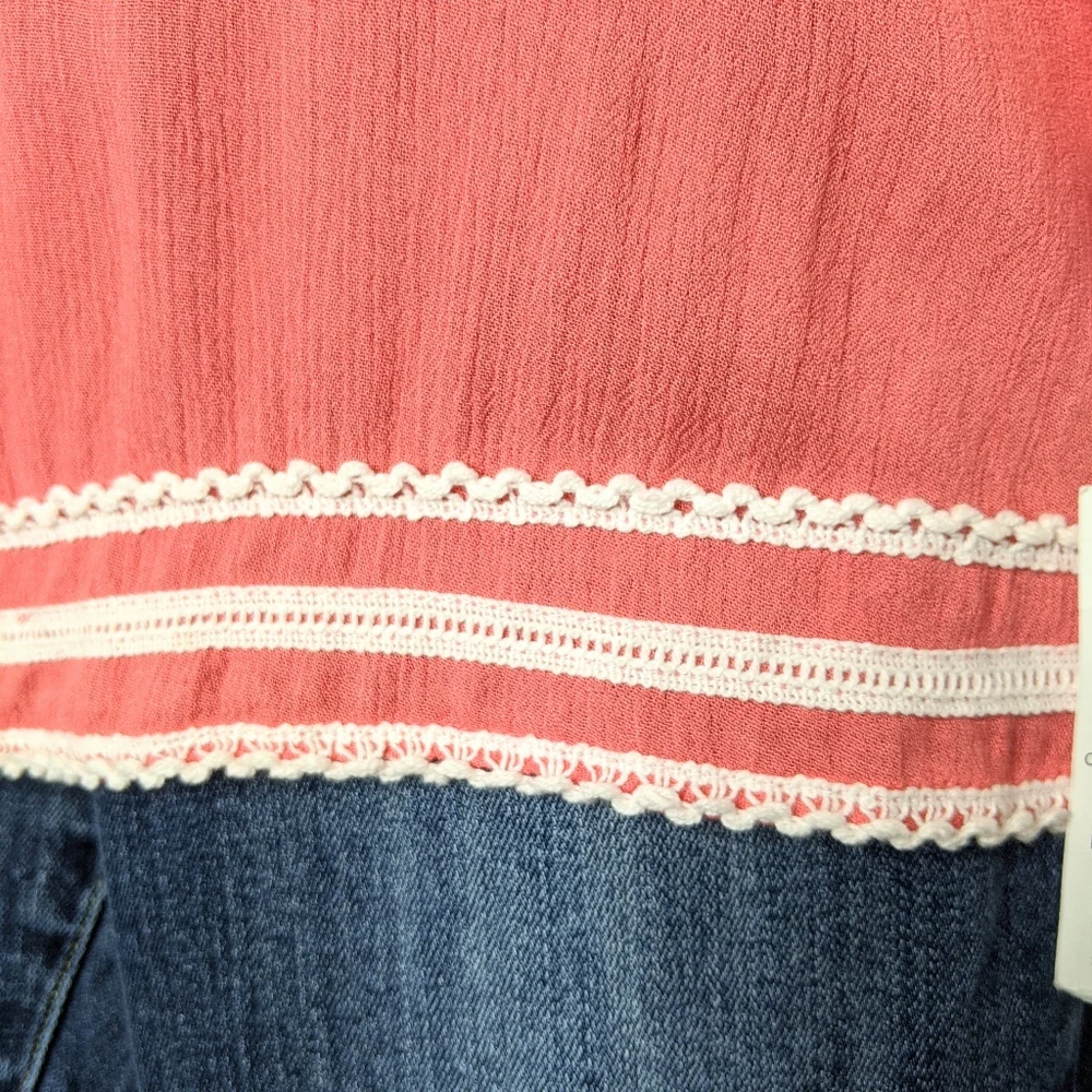 Hannah boho embroidery 3/4 sleeve top‎ coral. New With Tag sz:S